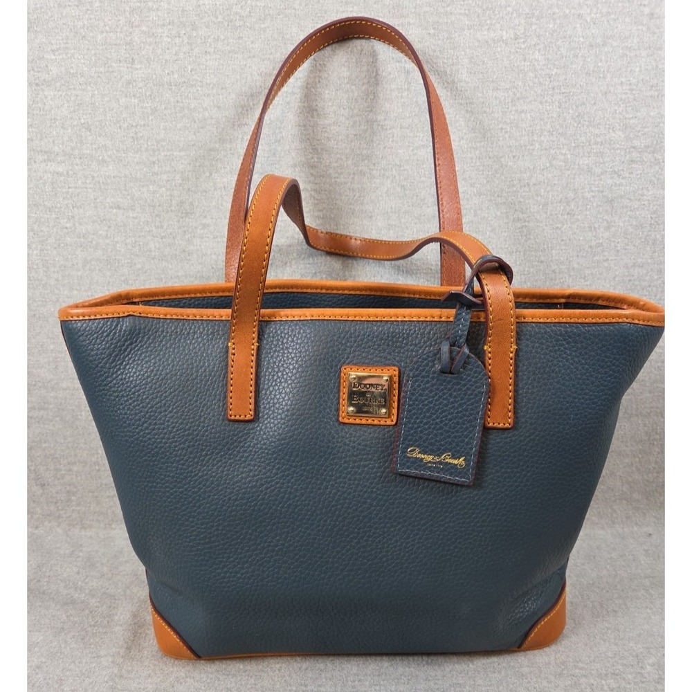 Dooney & Bourke Charleston Tote Bag Navy Blue Pebbled Leather Purse Handbag Logo - Picture 2 of 12
